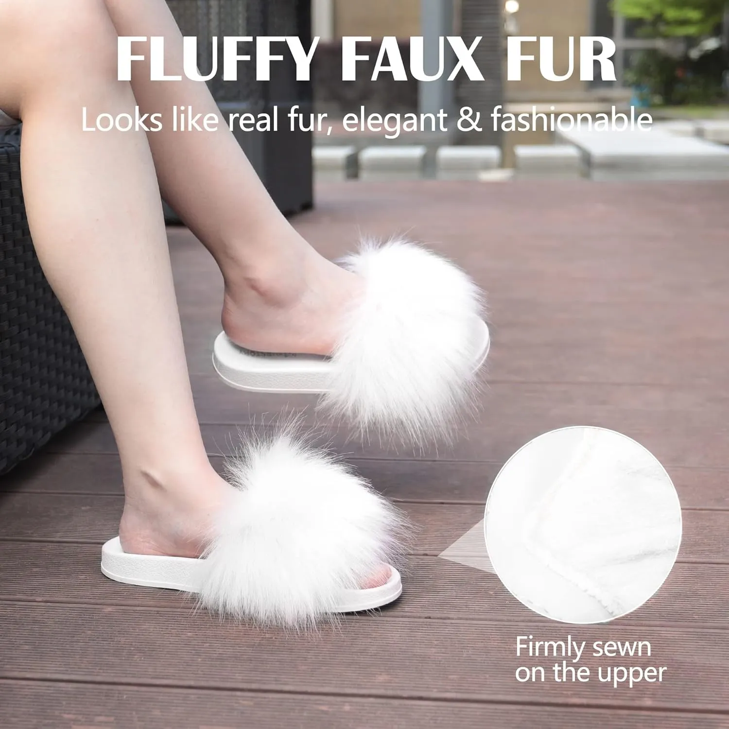 Women's Furry Slides Faux Fur Slides Fuzzy Slippers Fluffy Sandals Outdoor Indoor