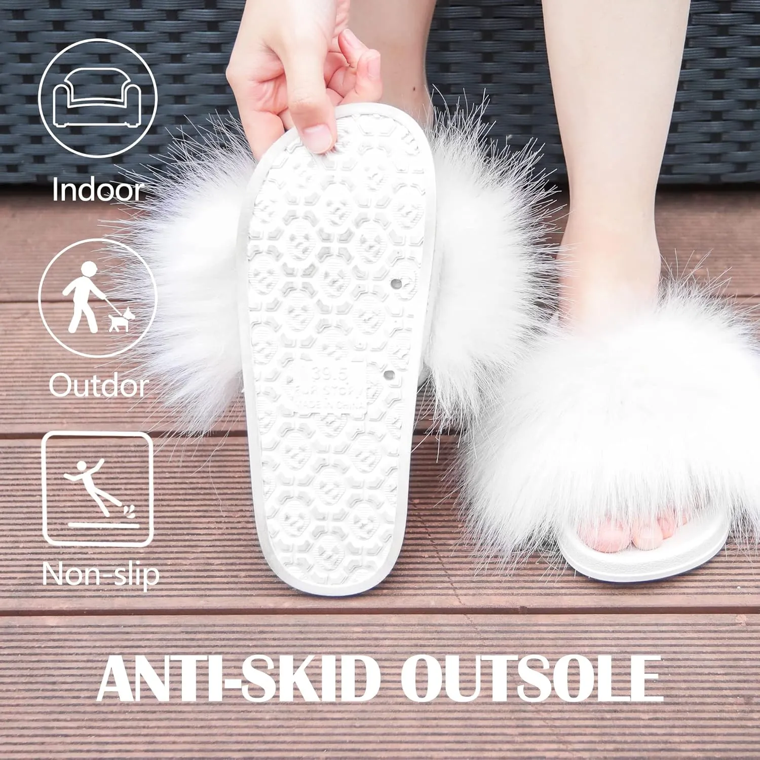 Women's Furry Slides Faux Fur Slides Fuzzy Slippers Fluffy Sandals Outdoor Indoor