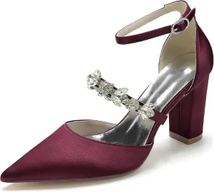 Women's High Chunky Wedding Shoes Block Heels Crystal Pump Sandals Wedding Party Pumps Shoes