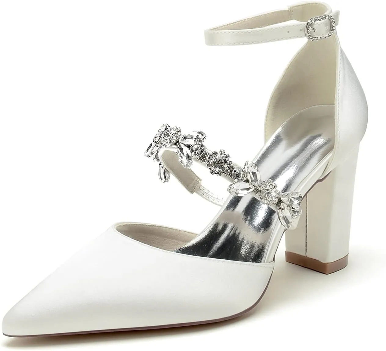 Women's High Chunky Wedding Shoes Block Heels Crystal Pump Sandals Wedding Party Pumps Shoes