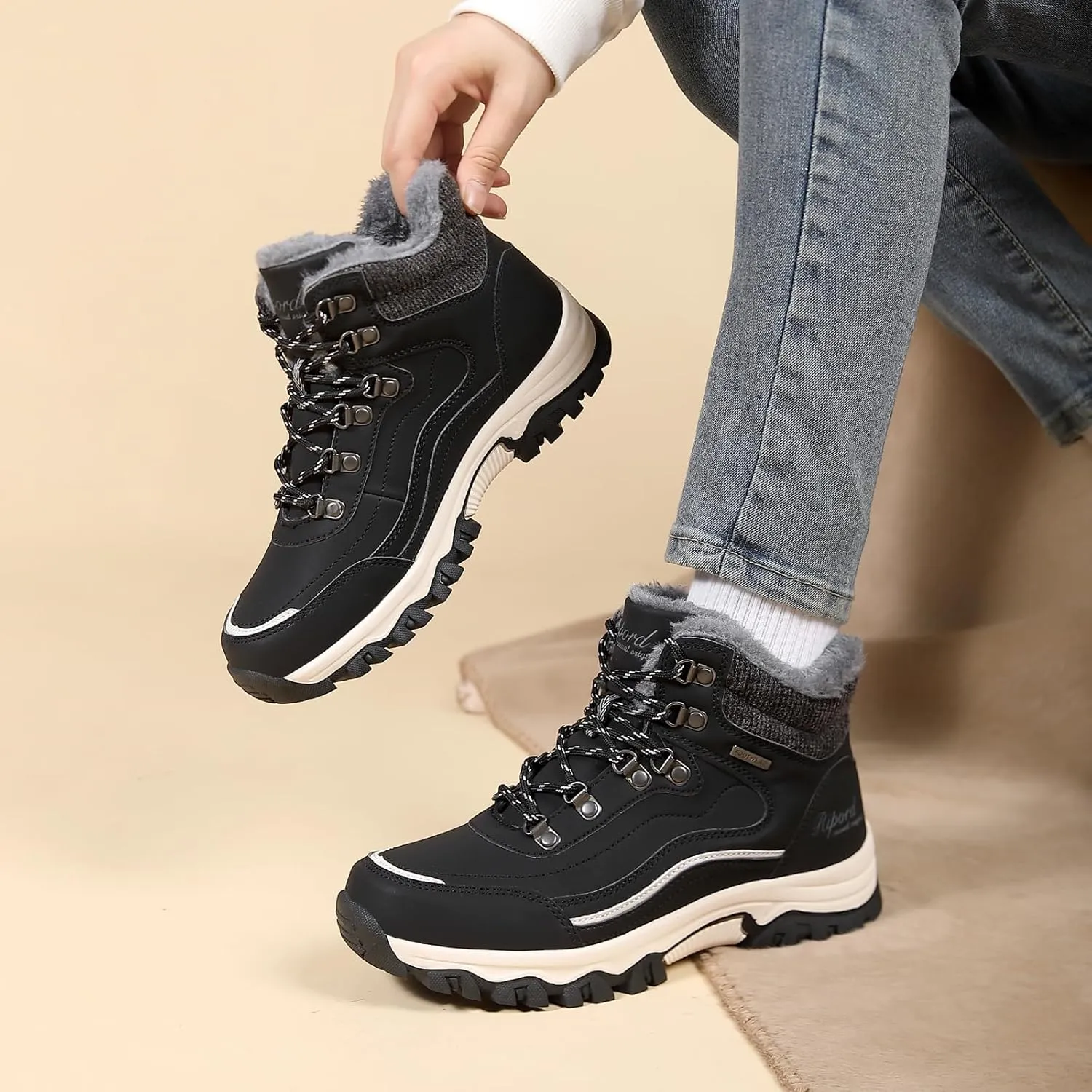 Womens Hiking Snow Boots Winter Boots Comfortable Warm Fur Shoes for Outdoor