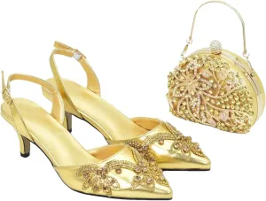 Women's INS Style Rhinestone Party Set - Pointed-Toe Pumps & Elegant Clutch Bag