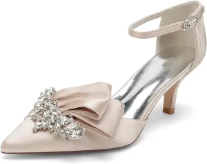 Women's Kitten Heel Pumps Shoes Closed Toe Stilettos Crystal Wedding Shoes Ankle Straps Prom Evening Party Dress Shoes