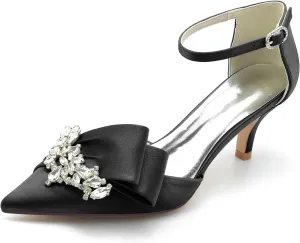 Women's Kitten Heel Pumps Shoes Closed Toe Stilettos Crystal Wedding Shoes Ankle Straps Prom Evening Party Dress Shoes