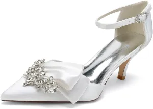 Women's Kitten Heel Pumps Shoes Closed Toe Stilettos Crystal Wedding Shoes Ankle Straps Prom Evening Party Dress Shoes