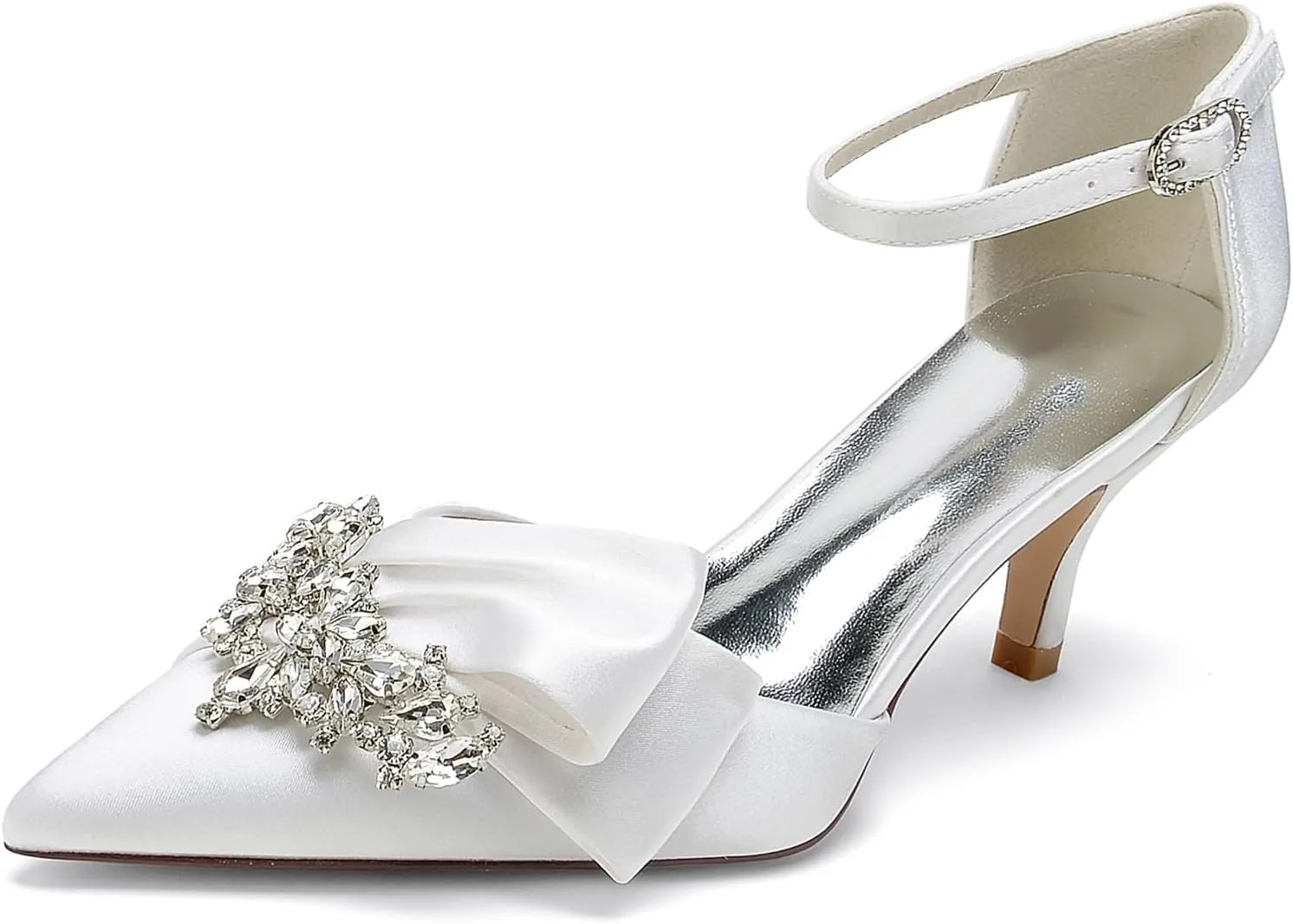 Women's Kitten Heel Pumps Shoes Closed Toe Stilettos Crystal Wedding Shoes Ankle Straps Prom Evening Party Dress Shoes