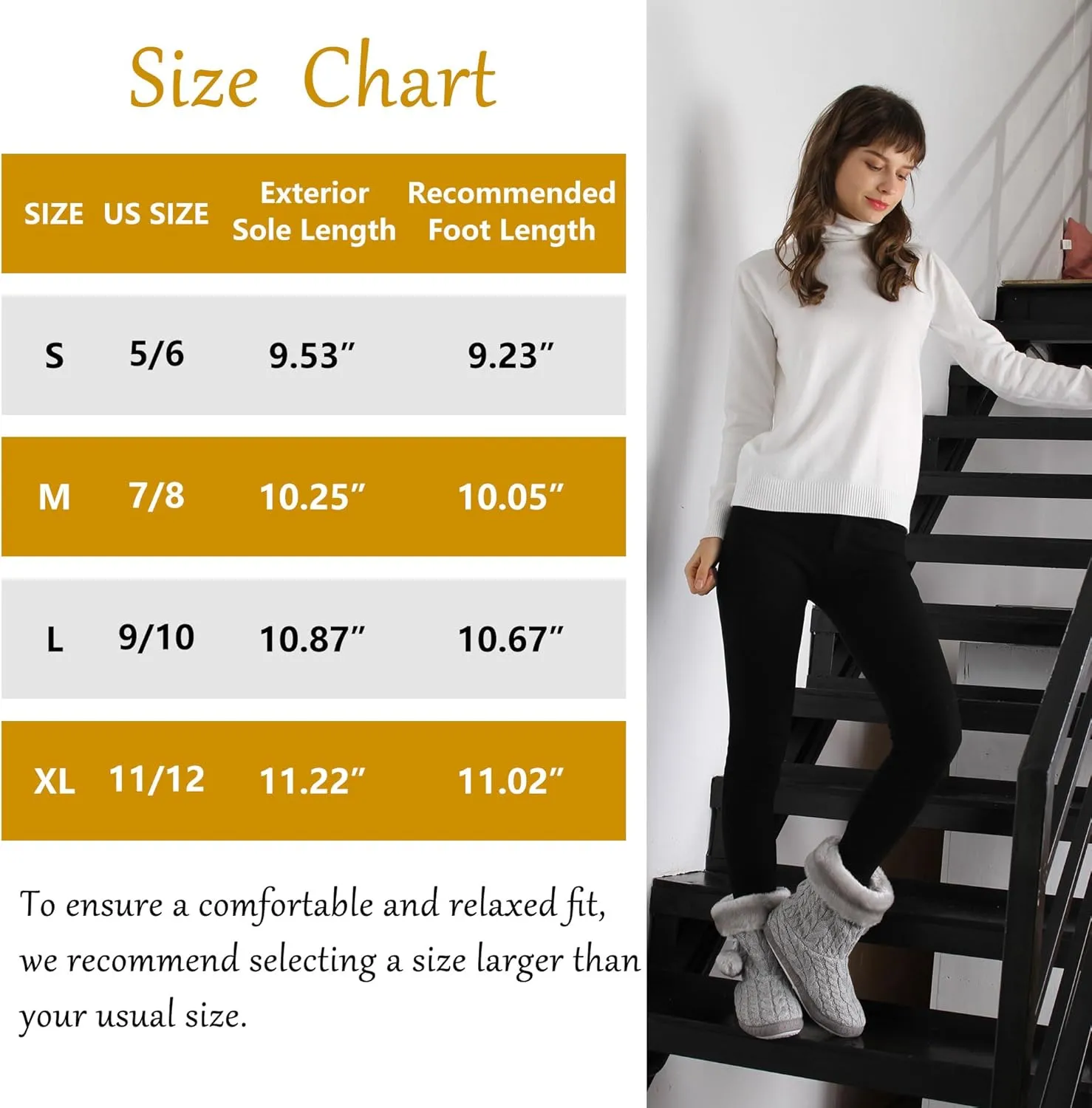Women's Knit Slippers Indoor Warm Fluffy Home Bootie Slippers Anti-Slip House Shoes with Cute Pom Poms Soft Cozy Ankle Boots for Women