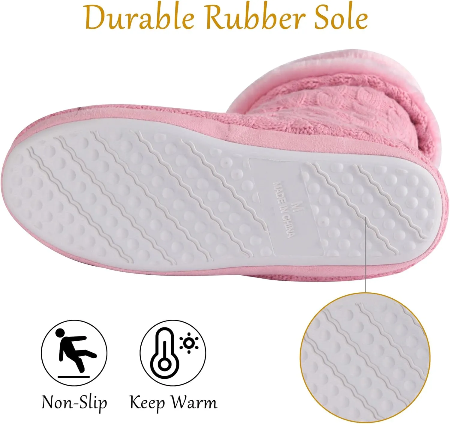 Women's Knit Slippers Indoor Warm Fluffy Home Bootie Slippers Anti-Slip House Shoes with Cute Pom Poms Soft Cozy Ankle Boots for Women