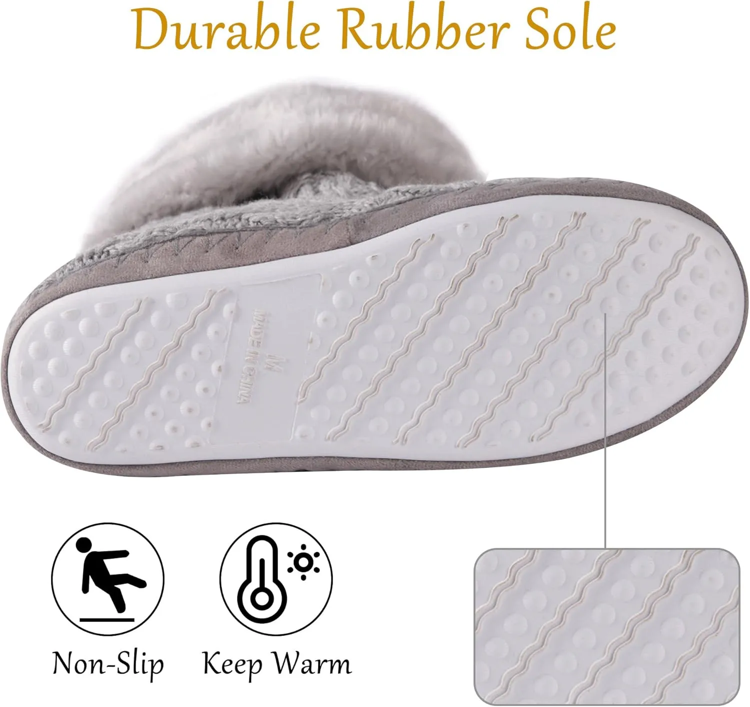 Women's Knit Slippers Indoor Warm Fluffy Home Bootie Slippers Anti-Slip House Shoes with Cute Pom Poms Soft Cozy Ankle Boots for Women