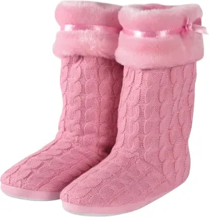 Women's Knit Slippers Indoor Warm Fluffy Home Bootie Slippers Anti-Slip House Shoes with Cute Pom Poms Soft Cozy Ankle Boots for Women
