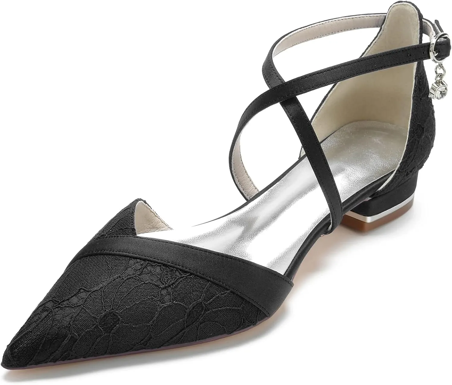Women's Lace Flats Criss Cross Pointed Toe Wedding Bridal Shoes Prom Evening Dress Pumps Shoes