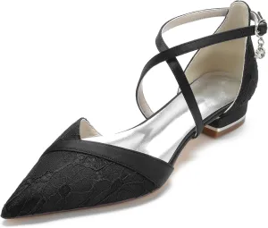 Women's Lace Flats Criss Cross Pointed Toe Wedding Bridal Shoes Prom Evening Dress Pumps Shoes