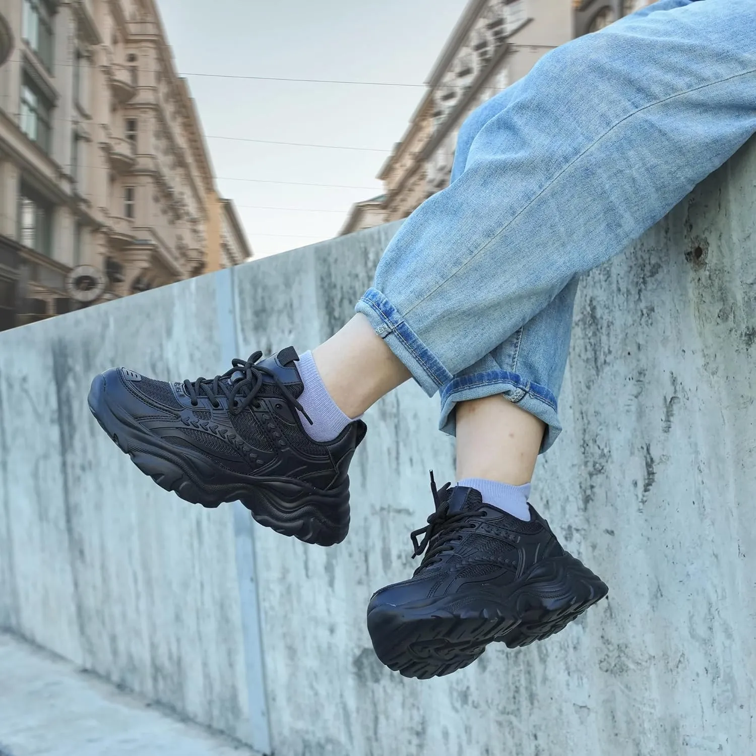 Women's Lace-up Platform Walking Shoes Comfortable Retro Stylish Workout Sport Work Casual Chunky Sneakers
