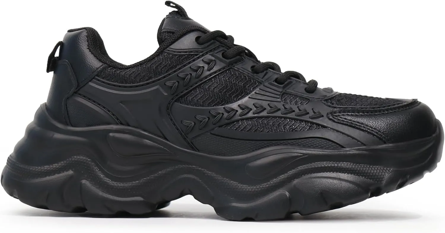 Women's Lace-up Platform Walking Shoes Comfortable Retro Stylish Workout Sport Work Casual Chunky Sneakers