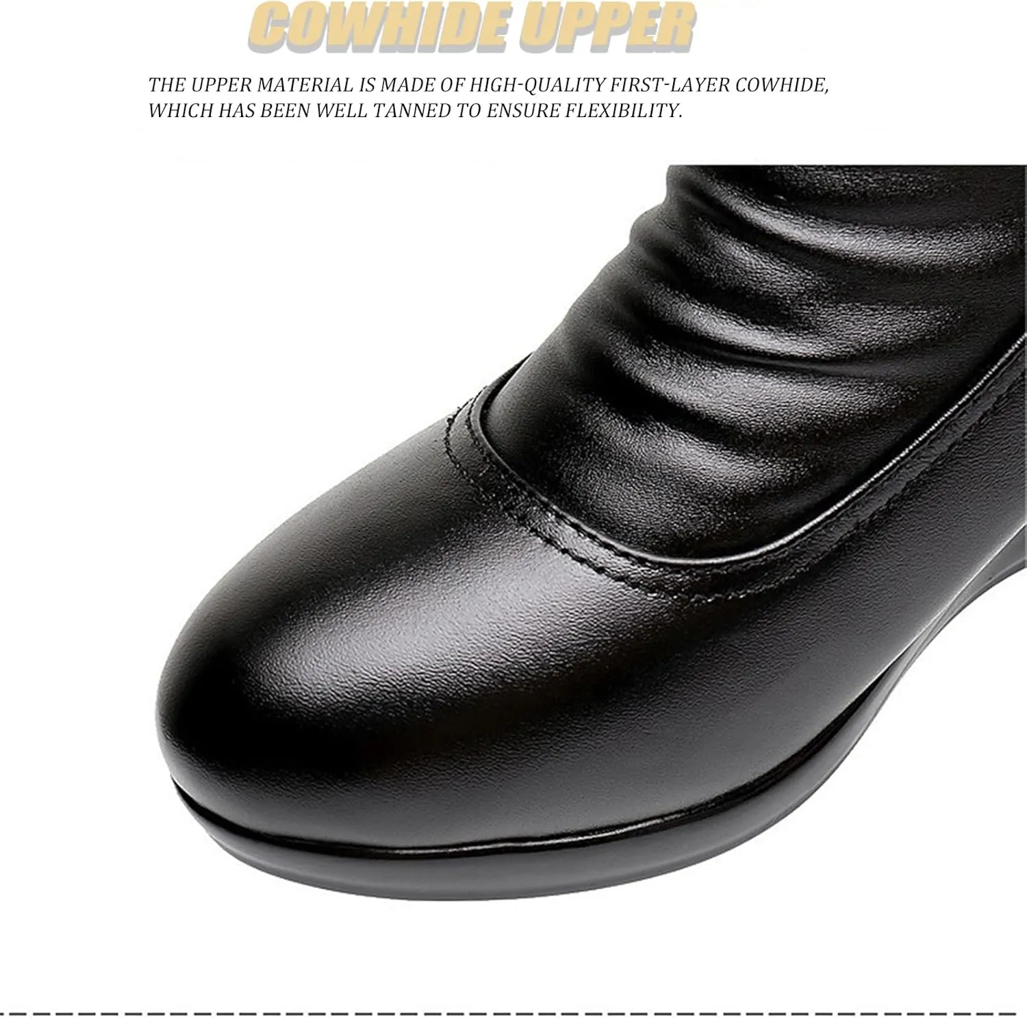 Women'S Leather Wedge Heel Casual Ankle Boots With Side Zipper Winter Warm Plush Fashion Bow Comfortable Round Toe Mom Boots Suitable For Walking Work Boots