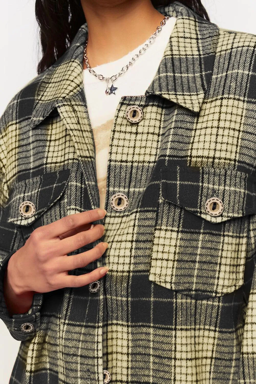 Womens Long Sleeve Plaid Shirts Flannel Collared Button Down Shackets Casual Rolled Up Boyfriend Blouses Tops