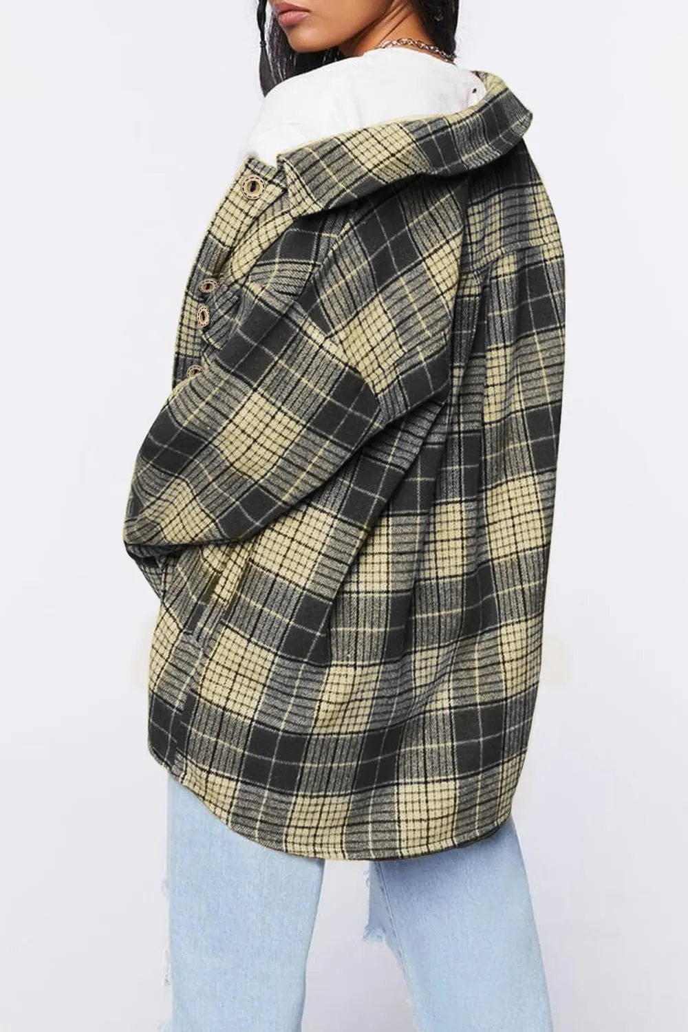 Womens Long Sleeve Plaid Shirts Flannel Collared Button Down Shackets Casual Rolled Up Boyfriend Blouses Tops