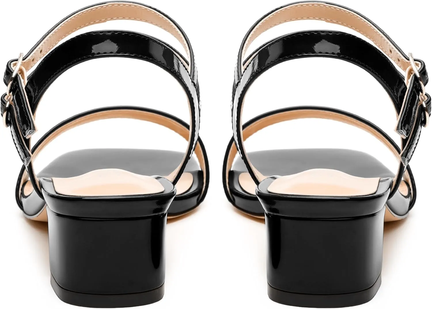 Women's Low Heel Sandals - Open Square Toe with Adjustable Ankle Strap, Solid Color Casual Heeled Sandals for Work & Daily Outings