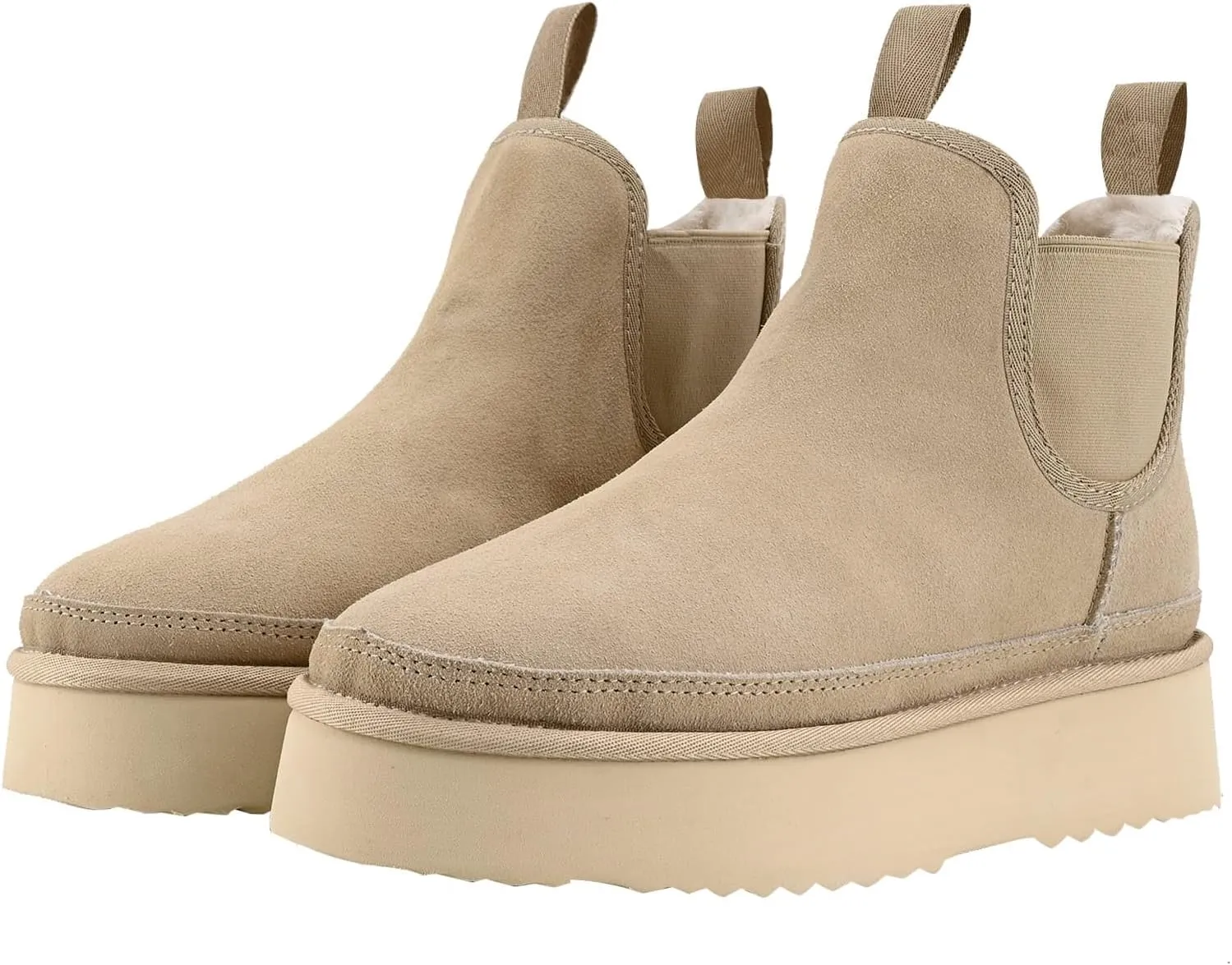 Women's Mini Snow Boots Platform Chelsea Winter Warm Faux Fur Lined Suede Indoor Outdoor Anti-Slip Classic Comfortable Flat Ankle Bootie