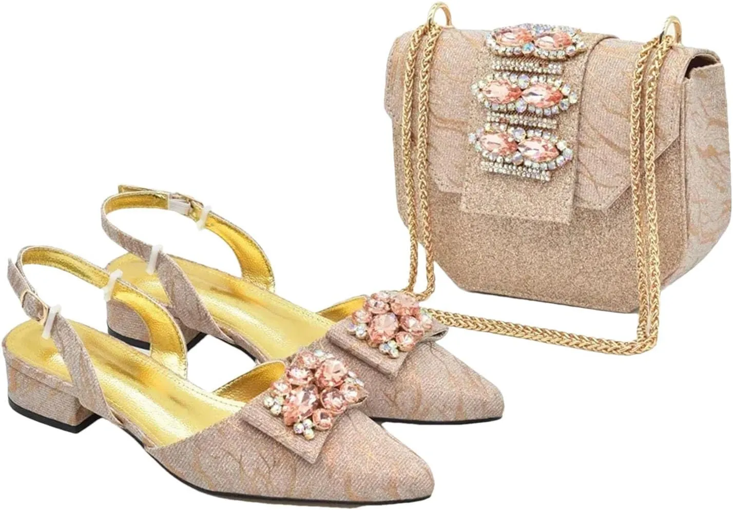 Women's Nigerian-Italian Bridal Shoe & Bag Set - Designer Pointed Toe Low Heel Pumps & Clutch for Nigerian Weddings