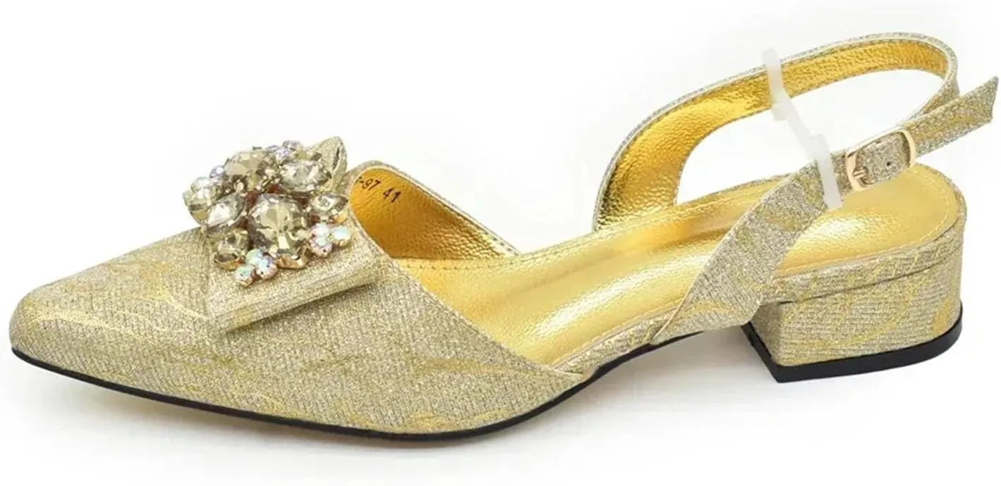 Women's Nigerian-Italian Bridal Shoe & Bag Set - Designer Pointed Toe Low Heel Pumps & Clutch for Nigerian Weddings