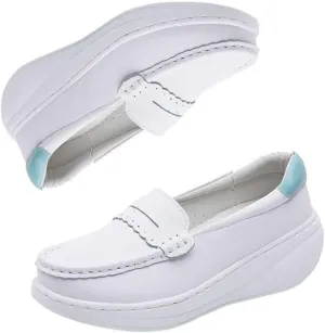 Women's Nursing Shoes Comfortable Walking Slip On Nurse Restaurant Work Lightweight Leather Loafers