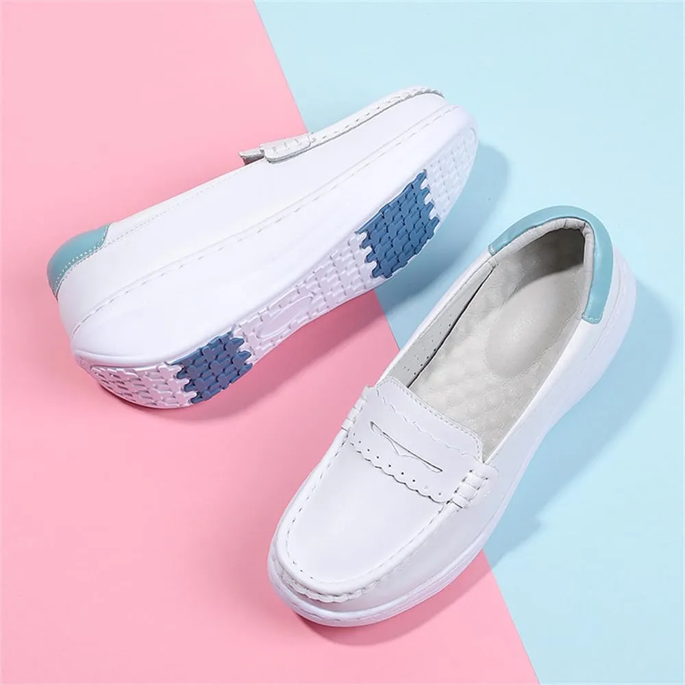 Women's Nursing Shoes Comfortable Walking Slip On Nurse Restaurant Work Lightweight Leather Loafers