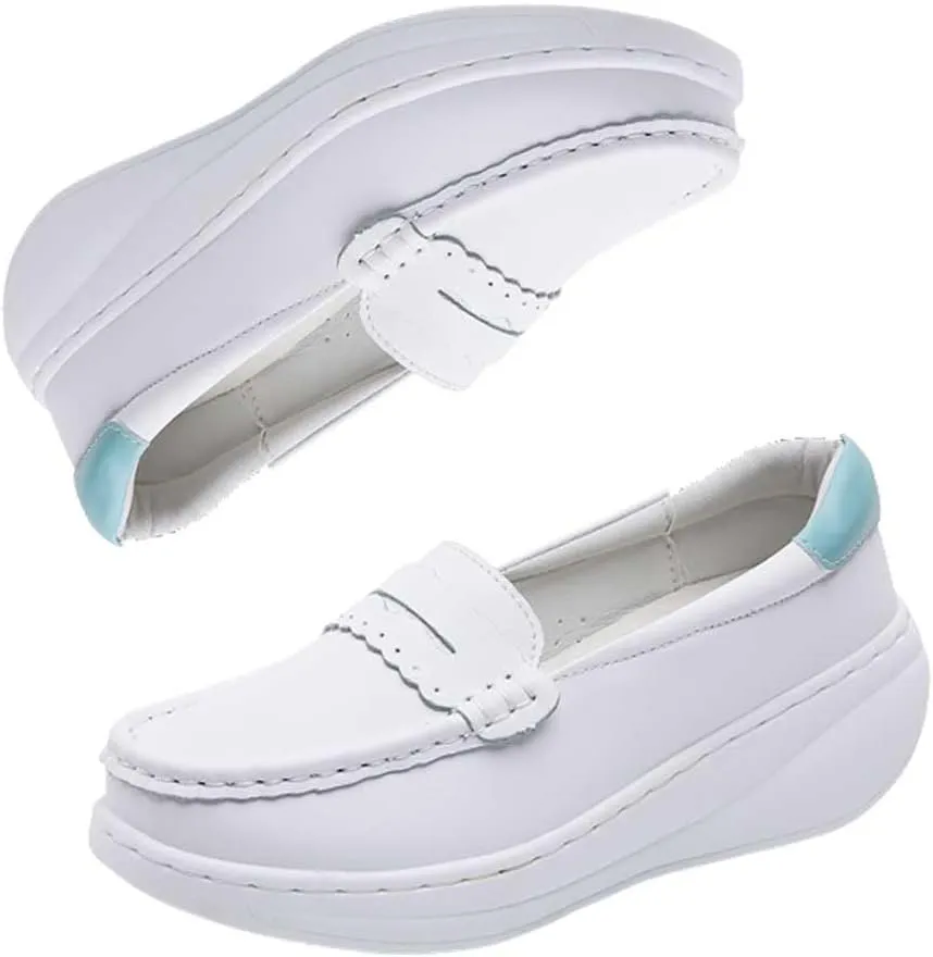 Women's Nursing Shoes Comfortable Walking Slip On Nurse Restaurant Work Lightweight Leather Loafers