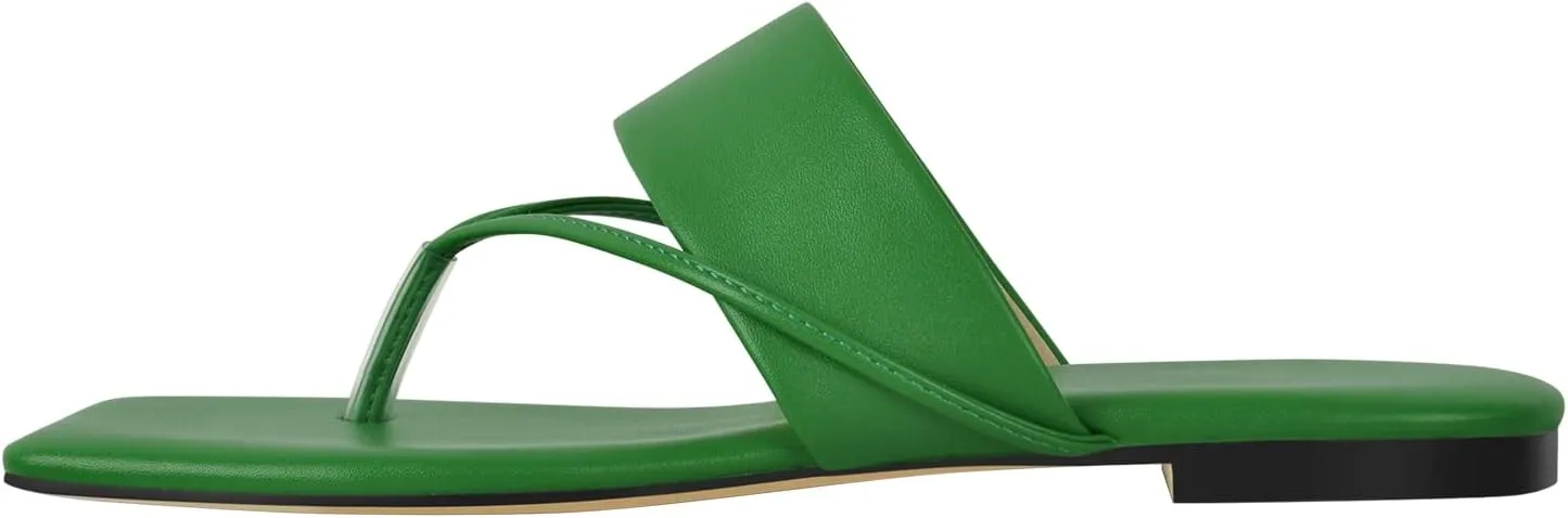 Women’s Open Clip Toe Slip on Flat Sandals Square Toe Summer Beach Strappy Flats Sandals Outdoor Indoor