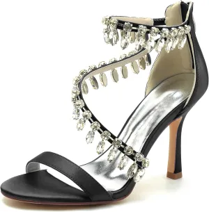 Women's Open Toe Wedding Bridal Shoes Rhinestones High Heels Sandals Ankle Strap Crystal Formal Evening Prom Party Dress Shoes Pumps