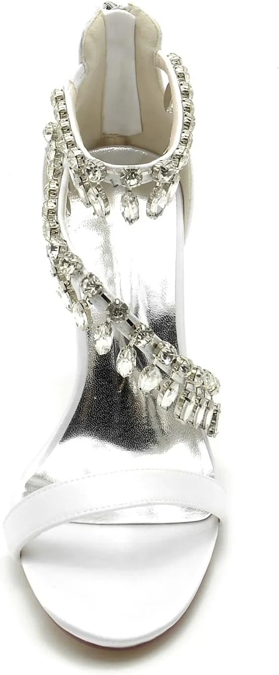Women's Open Toe Wedding Bridal Shoes Rhinestones High Heels Sandals Ankle Strap Crystal Formal Evening Prom Party Dress Shoes Pumps