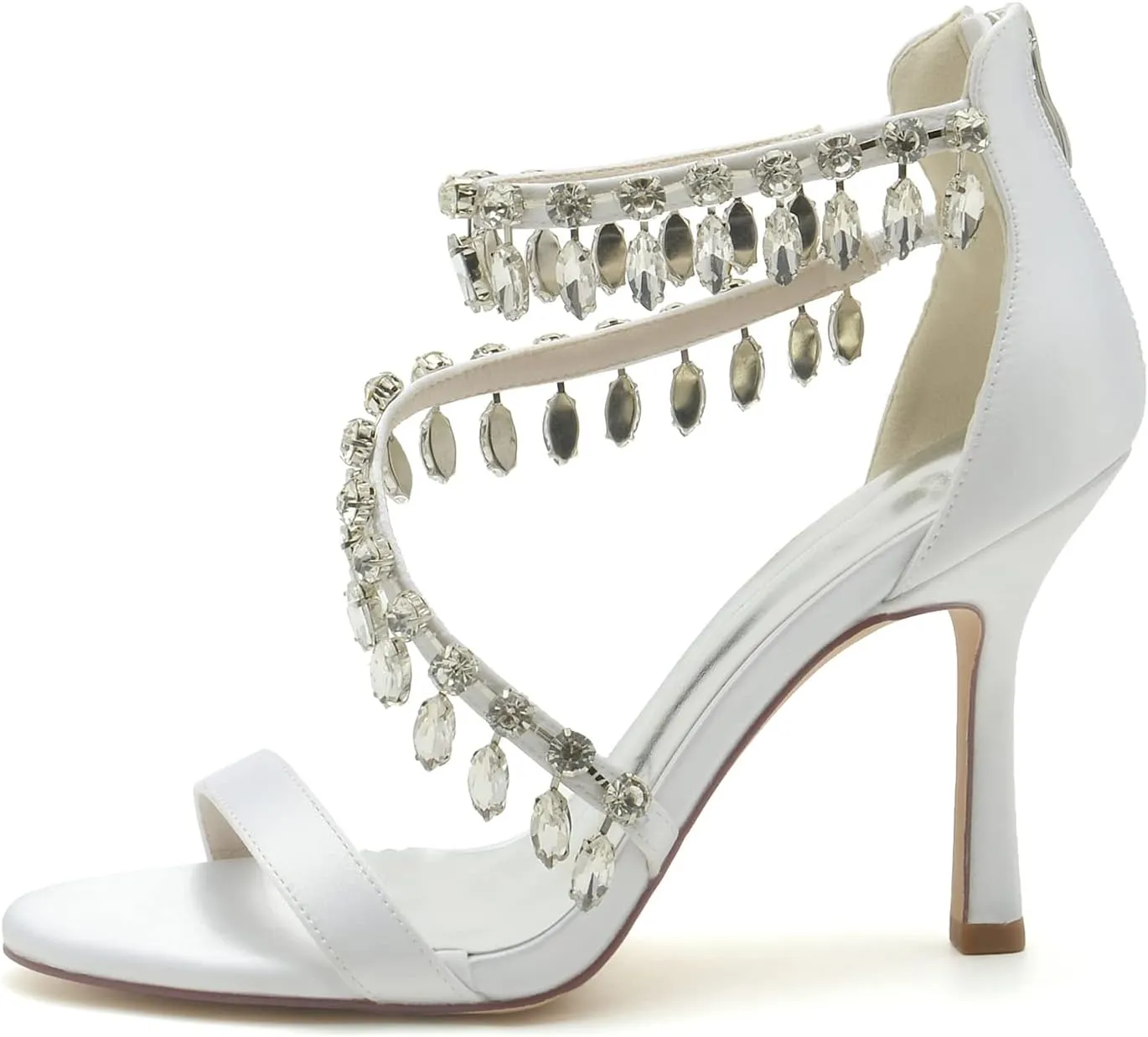 Women's Open Toe Wedding Bridal Shoes Rhinestones High Heels Sandals Ankle Strap Crystal Formal Evening Prom Party Dress Shoes Pumps