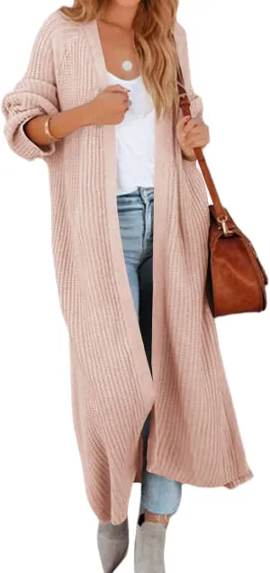 Women's Oversized Long Cardigan Sweaters Long Sleeve Split Open Front Drape Knit Duster Coat
