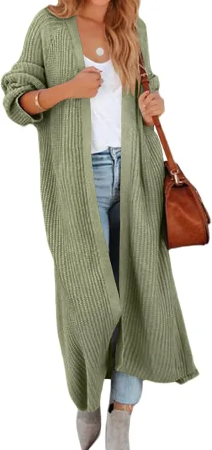 Women's Oversized Long Cardigan Sweaters Long Sleeve Split Open Front Drape Knit Duster Coat