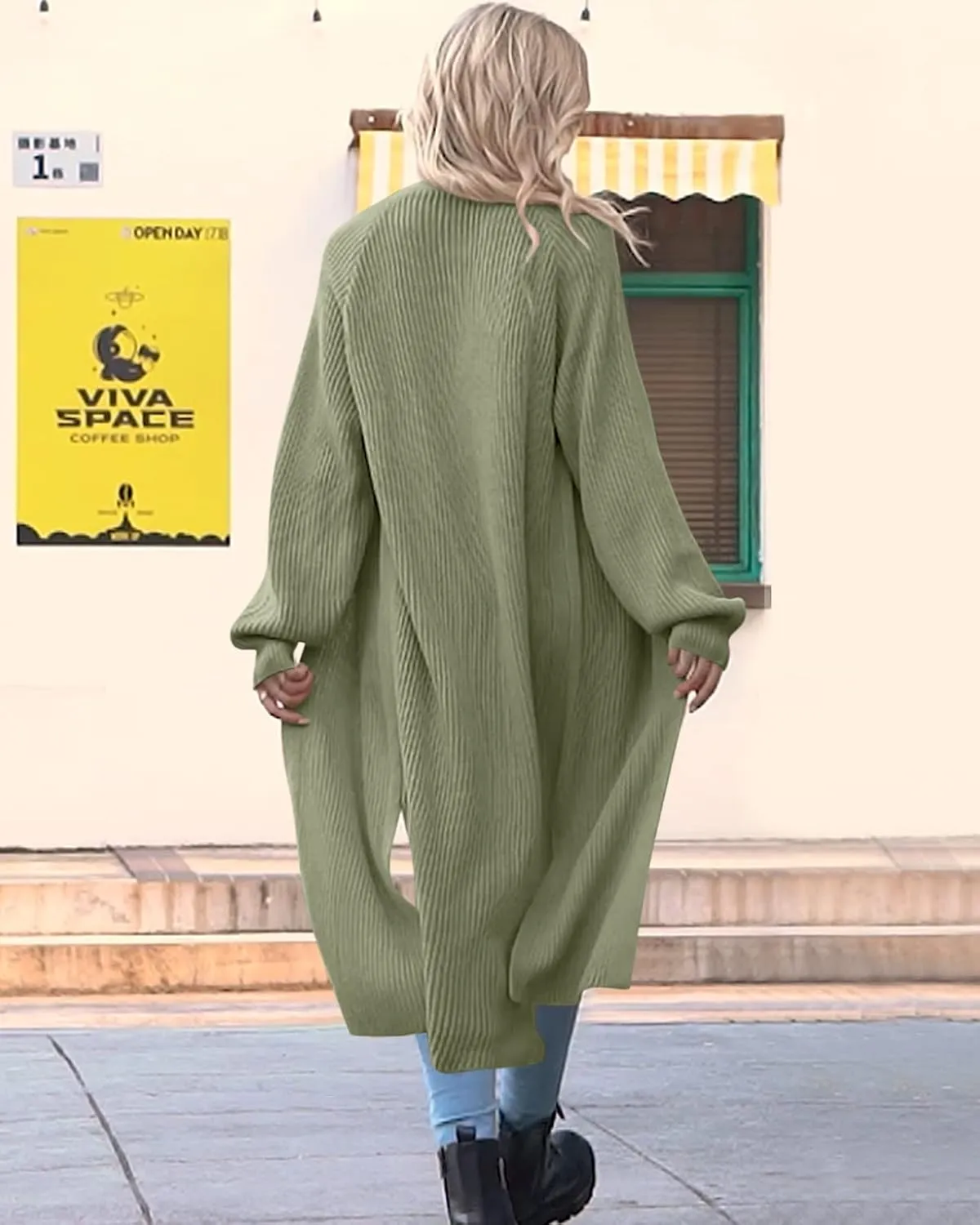 Women's Oversized Long Cardigan Sweaters Long Sleeve Split Open Front Drape Knit Duster Coat