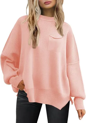 Women's Oversized Sweaters 2025 Crewneck Long Sleeve Ribbed Knit Batwing Pullover Tops