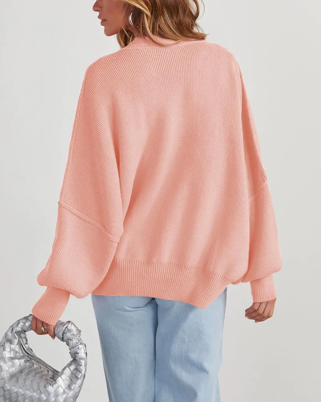 Women's Oversized Sweaters 2025 Crewneck Long Sleeve Ribbed Knit Batwing Pullover Tops