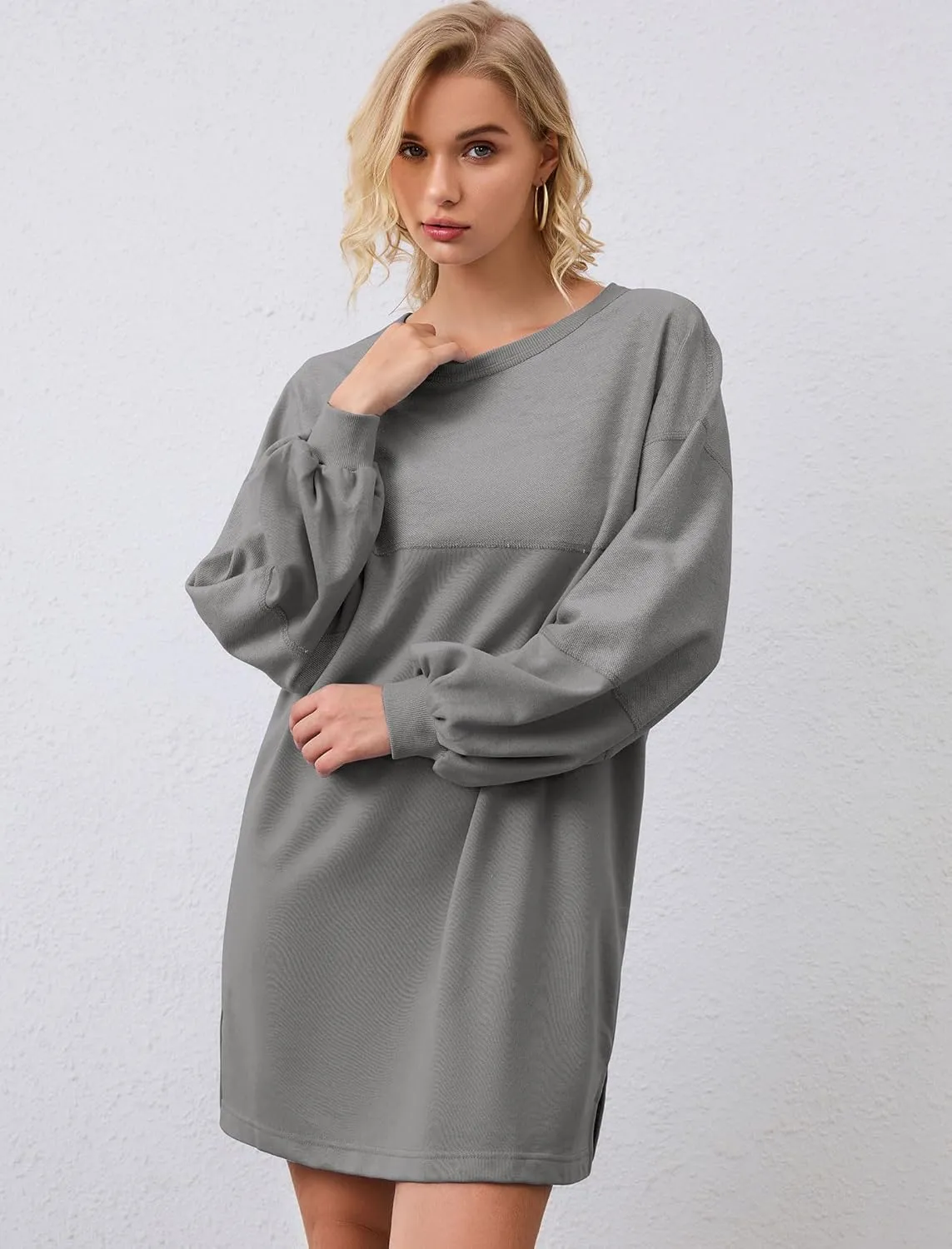 Women's Oversized Sweatshirt Dress Long Sleeve Patchwork Crewneck Casual Pullover Tops Mini Dress Fall Outfits
