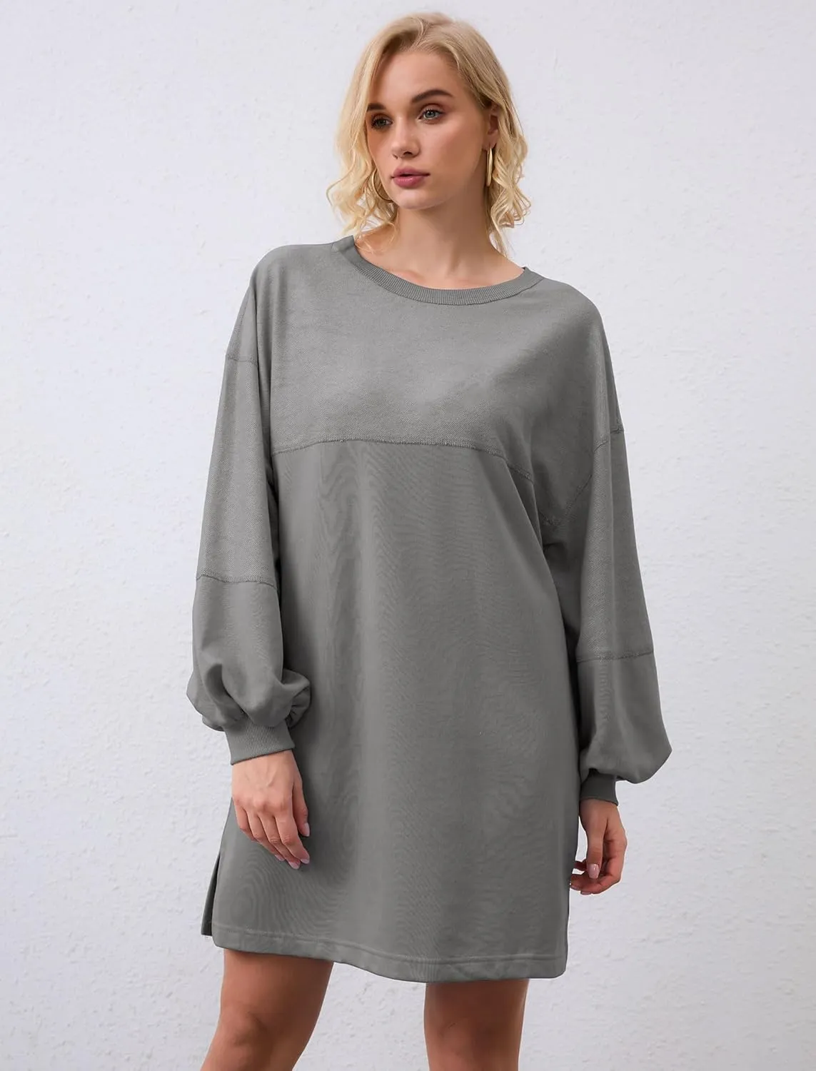 Women's Oversized Sweatshirt Dress Long Sleeve Patchwork Crewneck Casual Pullover Tops Mini Dress Fall Outfits