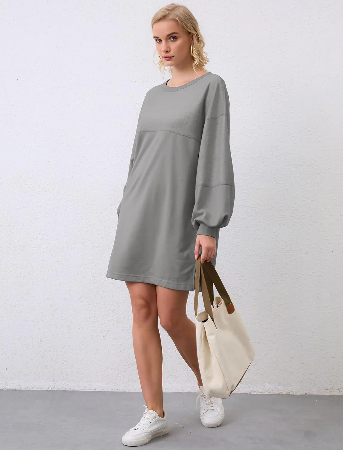 Women's Oversized Sweatshirt Dress Long Sleeve Patchwork Crewneck Casual Pullover Tops Mini Dress Fall Outfits