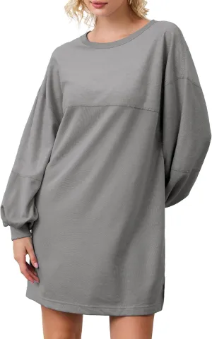 Women's Oversized Sweatshirt Dress Long Sleeve Patchwork Crewneck Casual Pullover Tops Mini Dress Fall Outfits