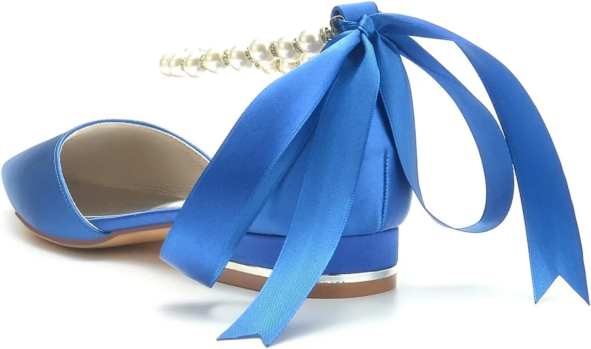 Women's Pearl Wedding Shoes for Bride Flats Pointed Toe Flats Bridal Shoes Women Evening Dressy Shoes