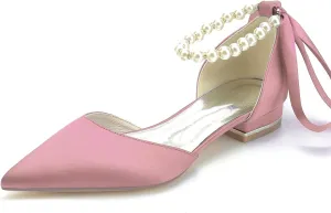 Women's Pearl Wedding Shoes for Bride Flats Pointed Toe Flats Bridal Shoes Women Evening Dressy Shoes