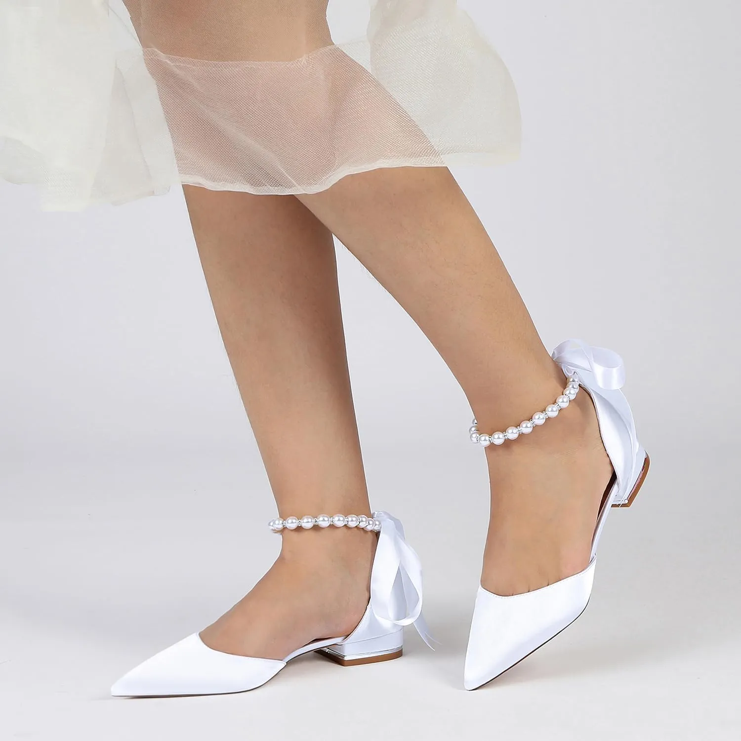Women's Pearl Wedding Shoes for Bride Flats Pointed Toe Flats Bridal Shoes Women Evening Dressy Shoes
