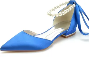 Women's Pearl Wedding Shoes for Bride Flats Pointed Toe Flats Bridal Shoes Women Evening Dressy Shoes