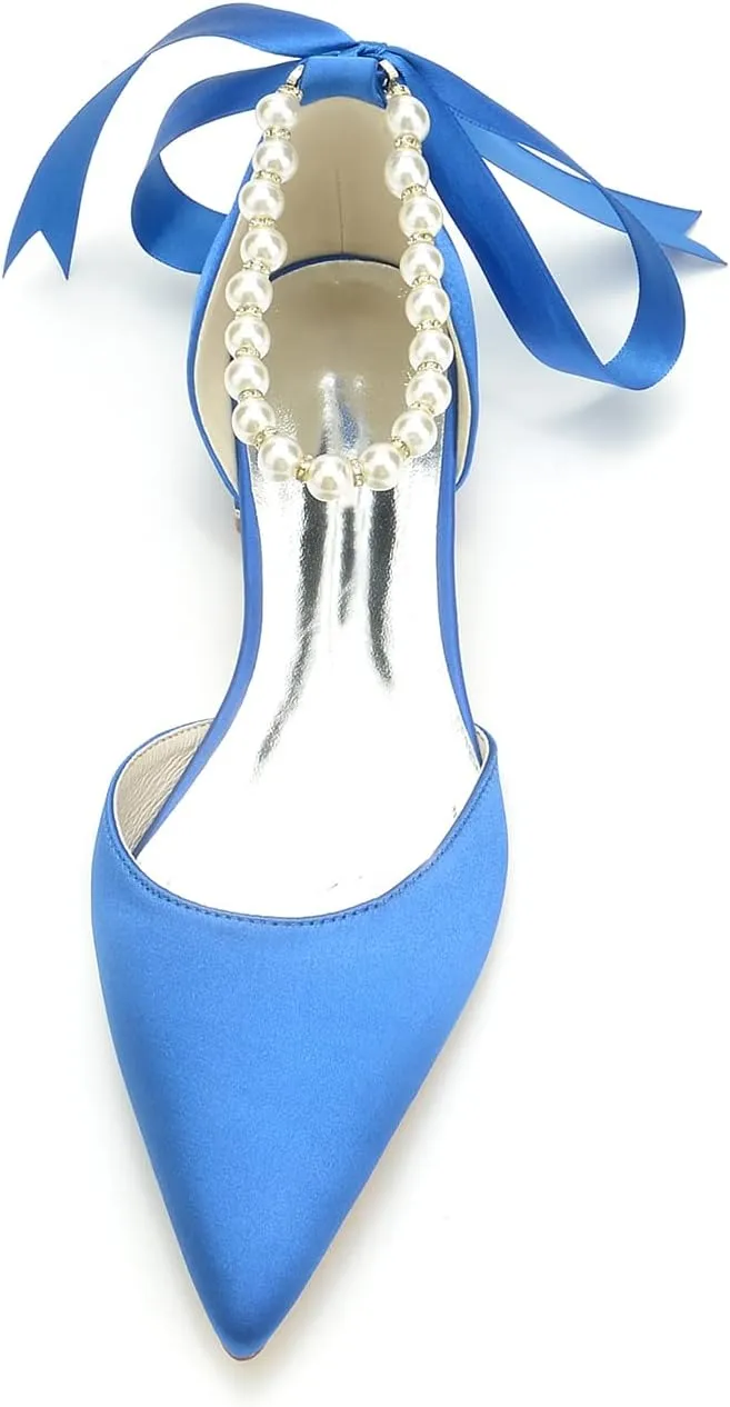 Women's Pearl Wedding Shoes for Bride Flats Pointed Toe Flats Bridal Shoes Women Evening Dressy Shoes