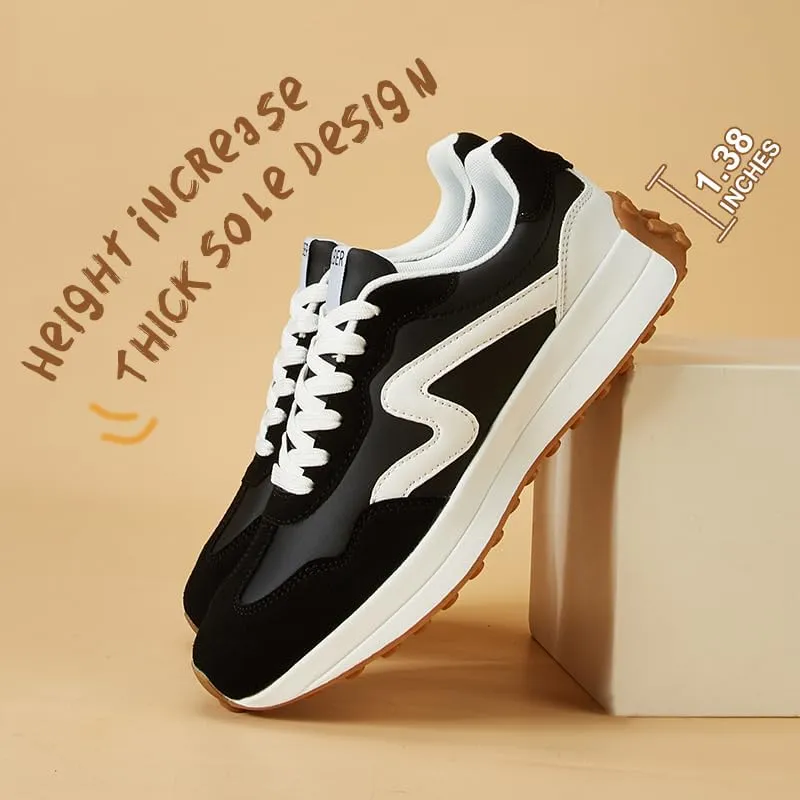 Women's Platform Retro Style Sneakers - Lace-up Classic Fashion Stylish Tennis Running Walking Shoes