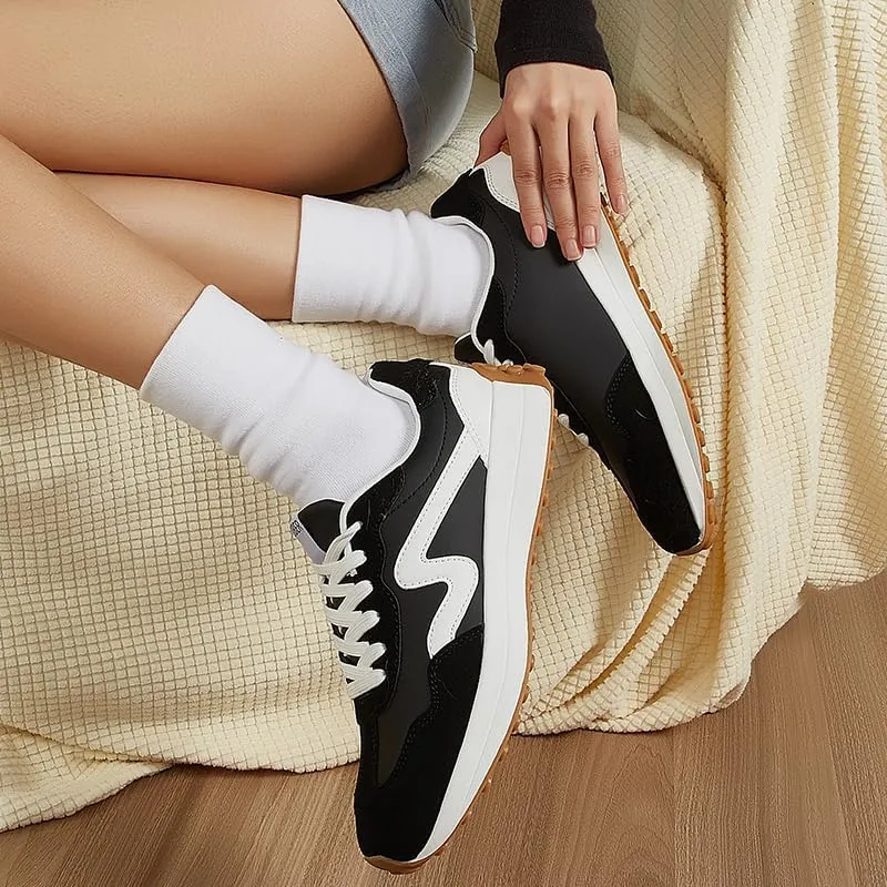 Women's Platform Retro Style Sneakers - Lace-up Classic Fashion Stylish Tennis Running Walking Shoes