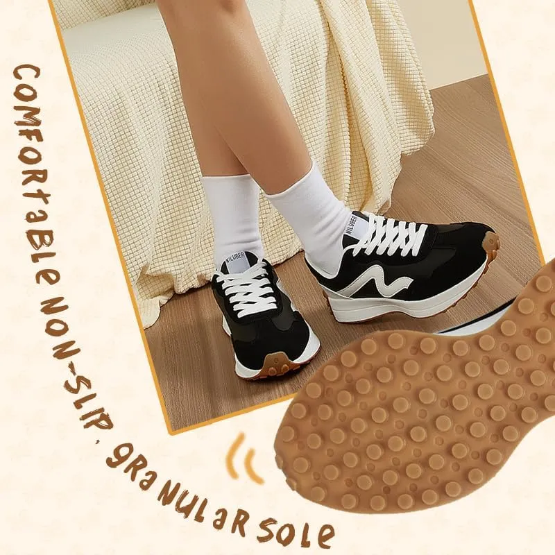 Women's Platform Retro Style Sneakers - Lace-up Classic Fashion Stylish Tennis Running Walking Shoes