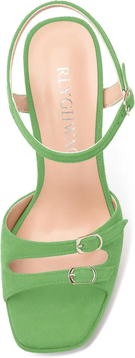 Womens Platform Sandals, Square Toe Adjustable Strap with Buckle, Fashion Daily Work, Date Nights, Parties Solid High Heels